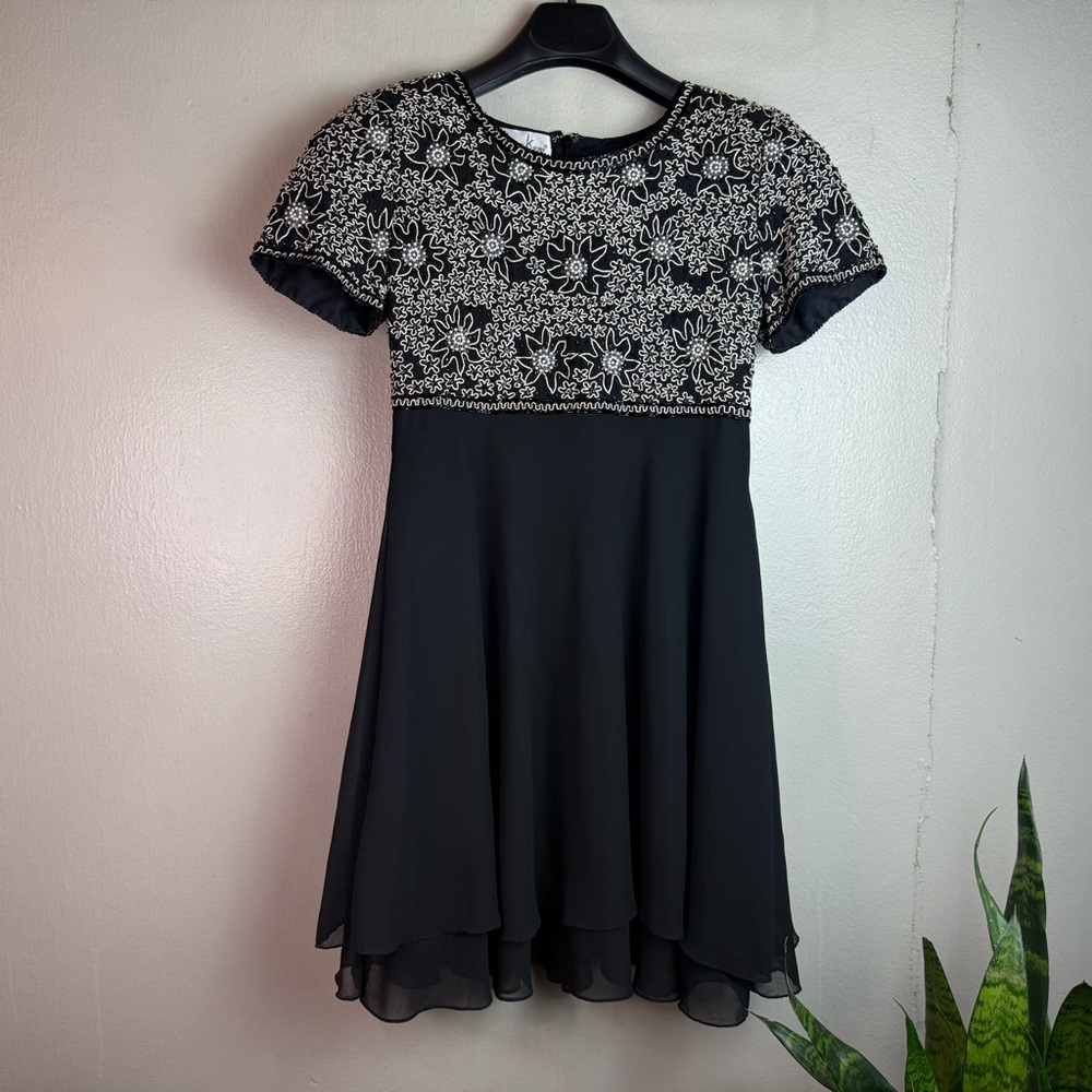 Laurence Kazar Vintage New York Black Beaded Cocktail Dress Sz PS
